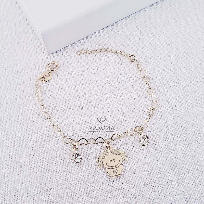 Pulseira infantil de menina com pontos de luz de strass banhada em ouro 18K