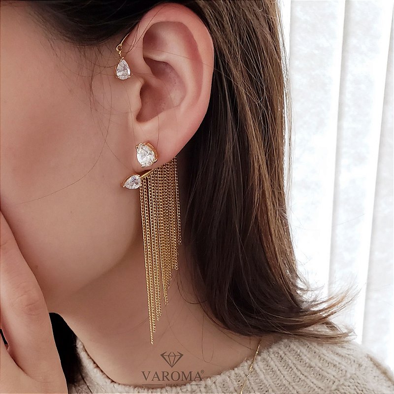 Piercing envoltório com zircônias e correntes banhado em ouro 18k