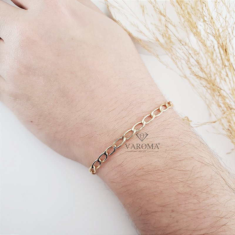 Pulseira masculina com elos estilizados banhada em ouro 18k