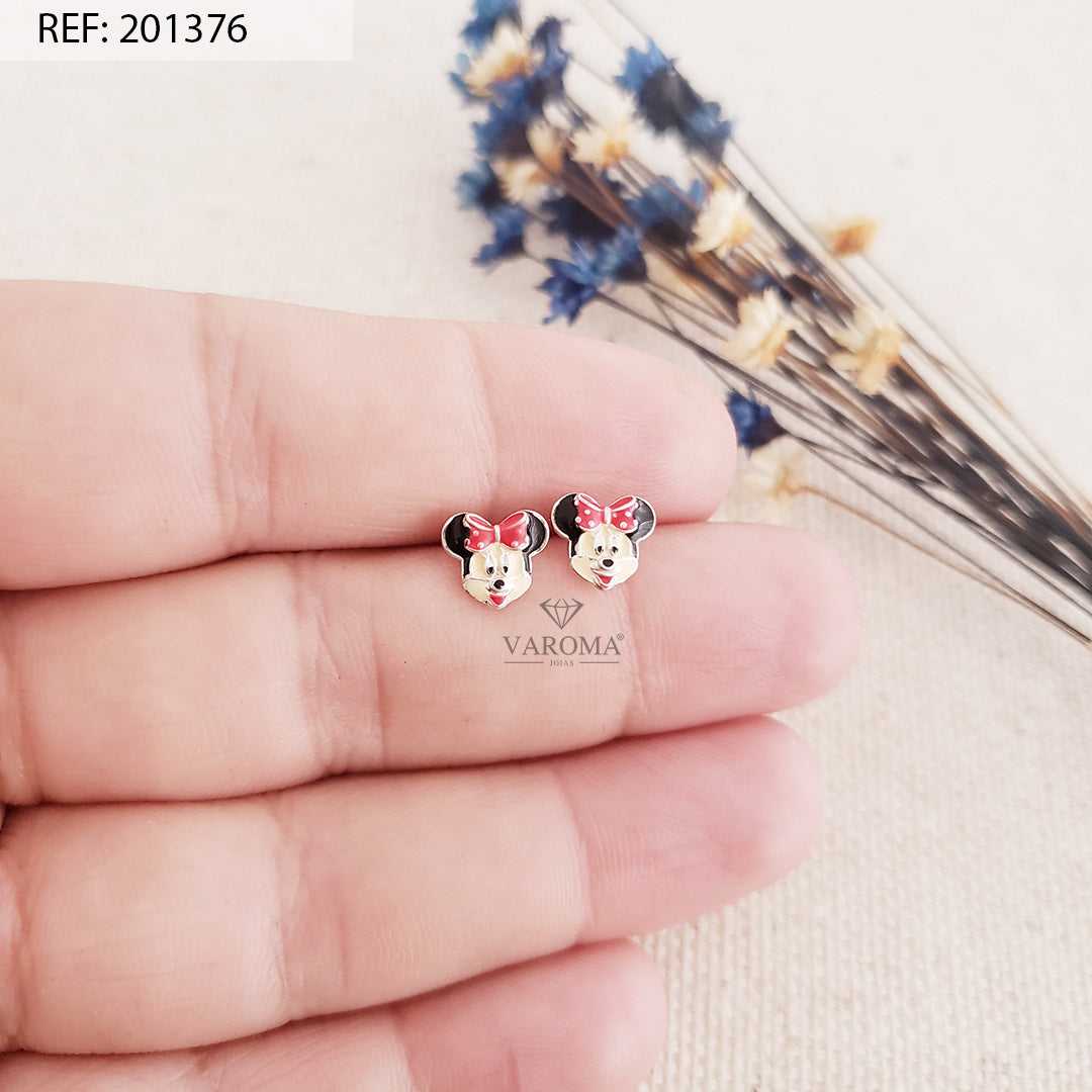 Brinco da Minnie com Resina Colorida em Prata 925