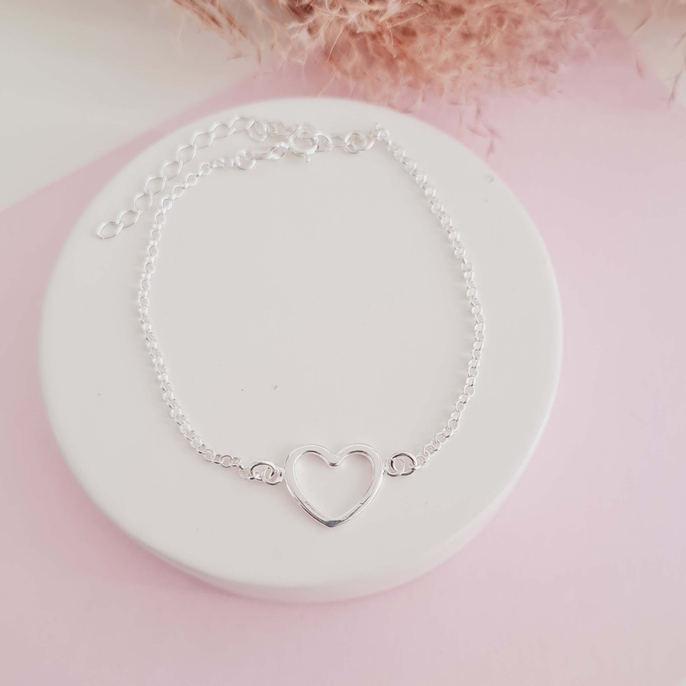 Pulseira de Elo Português com Coração em Prata 925
