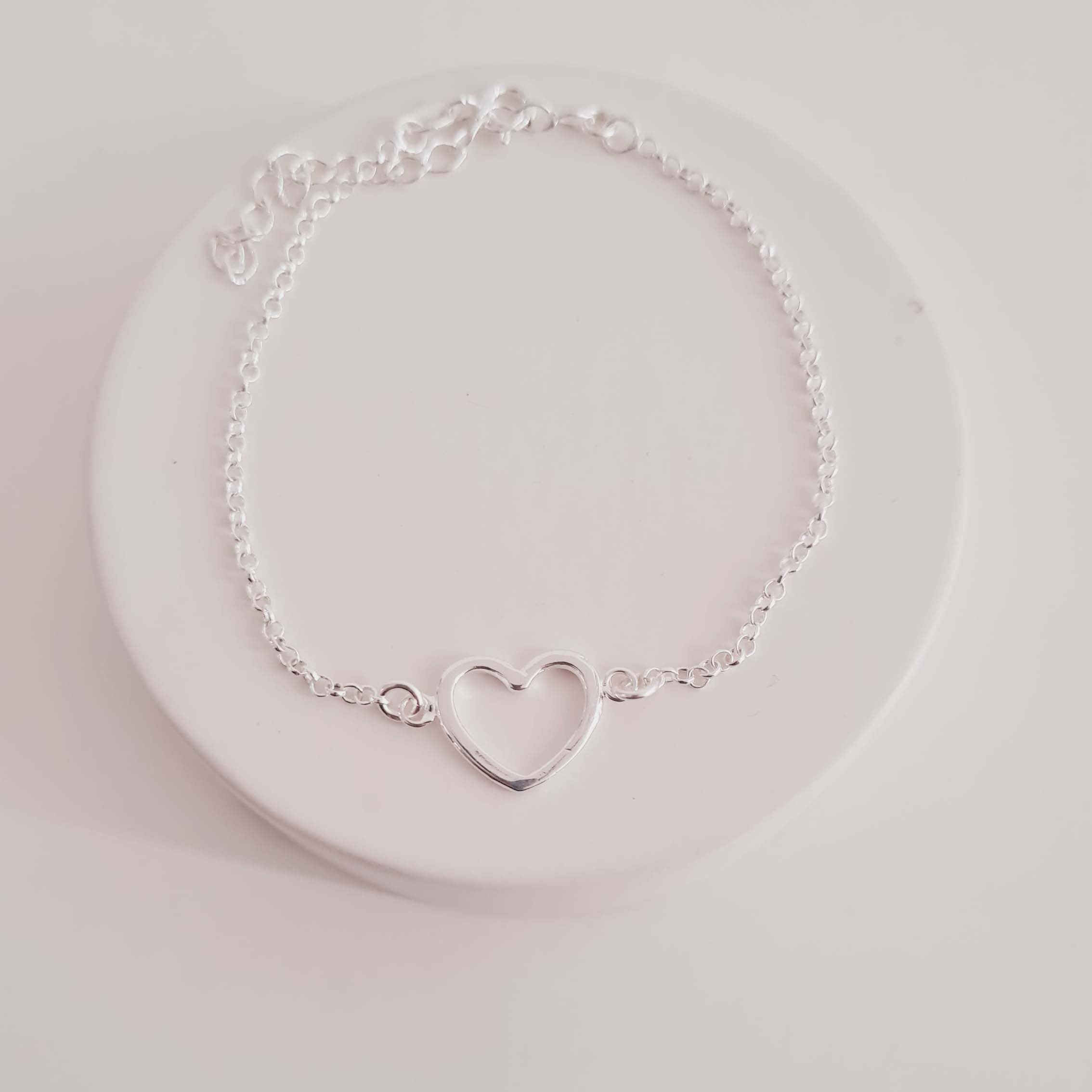 Pulseira de Elo Português com Coração em Prata 925