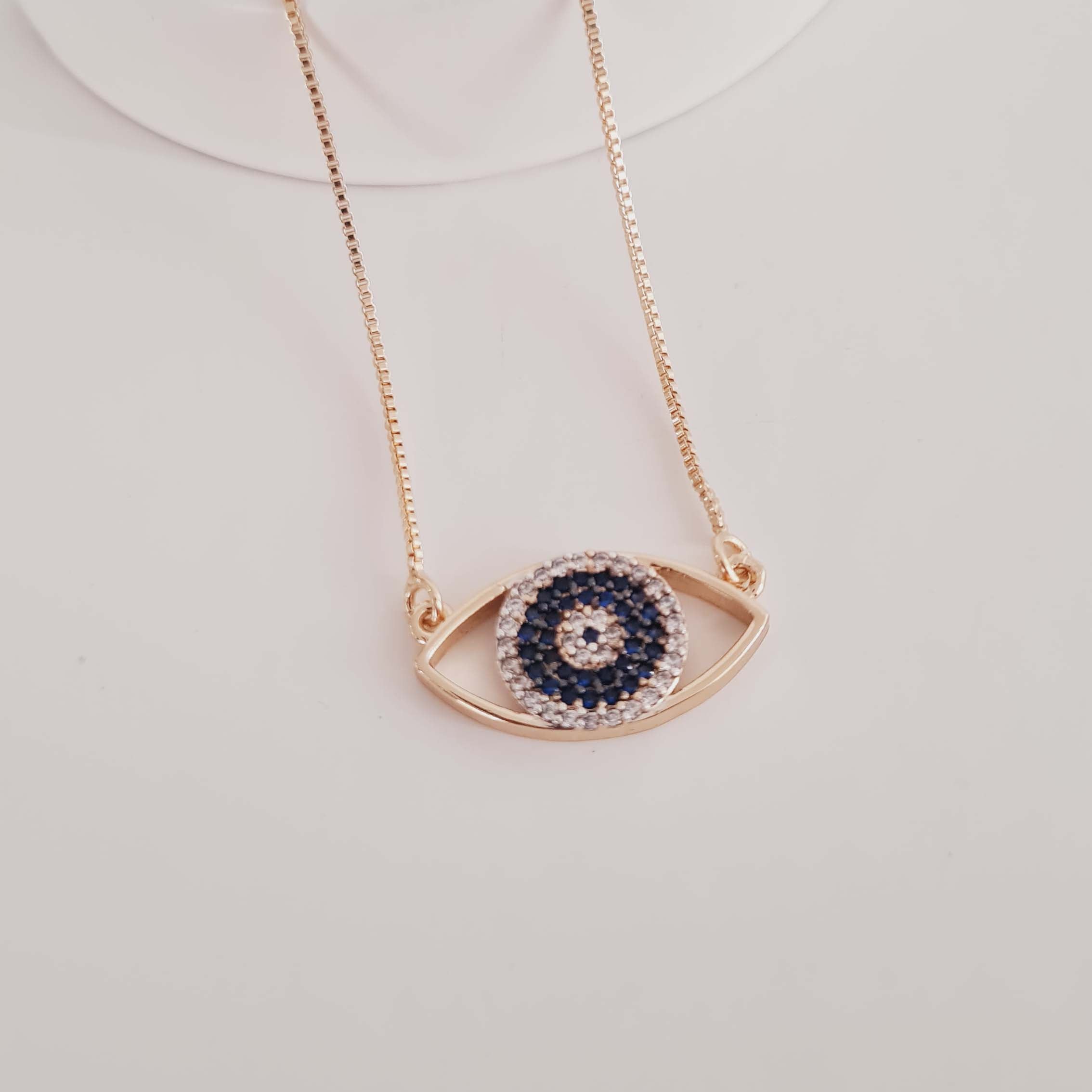 Colar Olho Grego Cravejado  com Zircônias Banhado a Ouro 18K