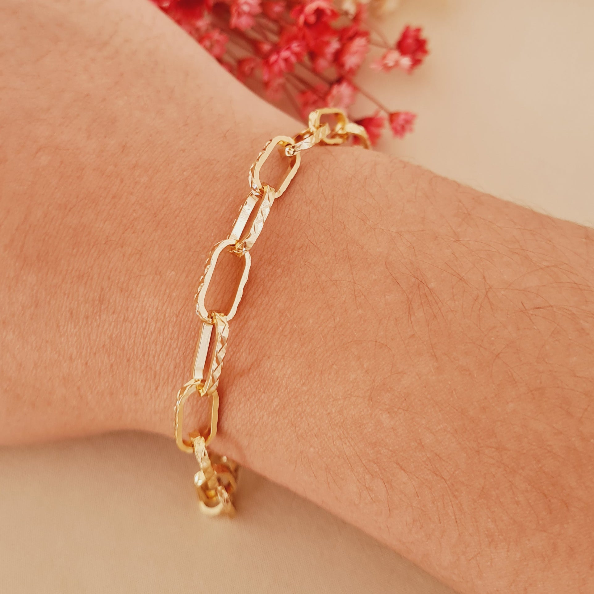 Pulseira com Elos Diamantados | Banhado a Ouro 18k