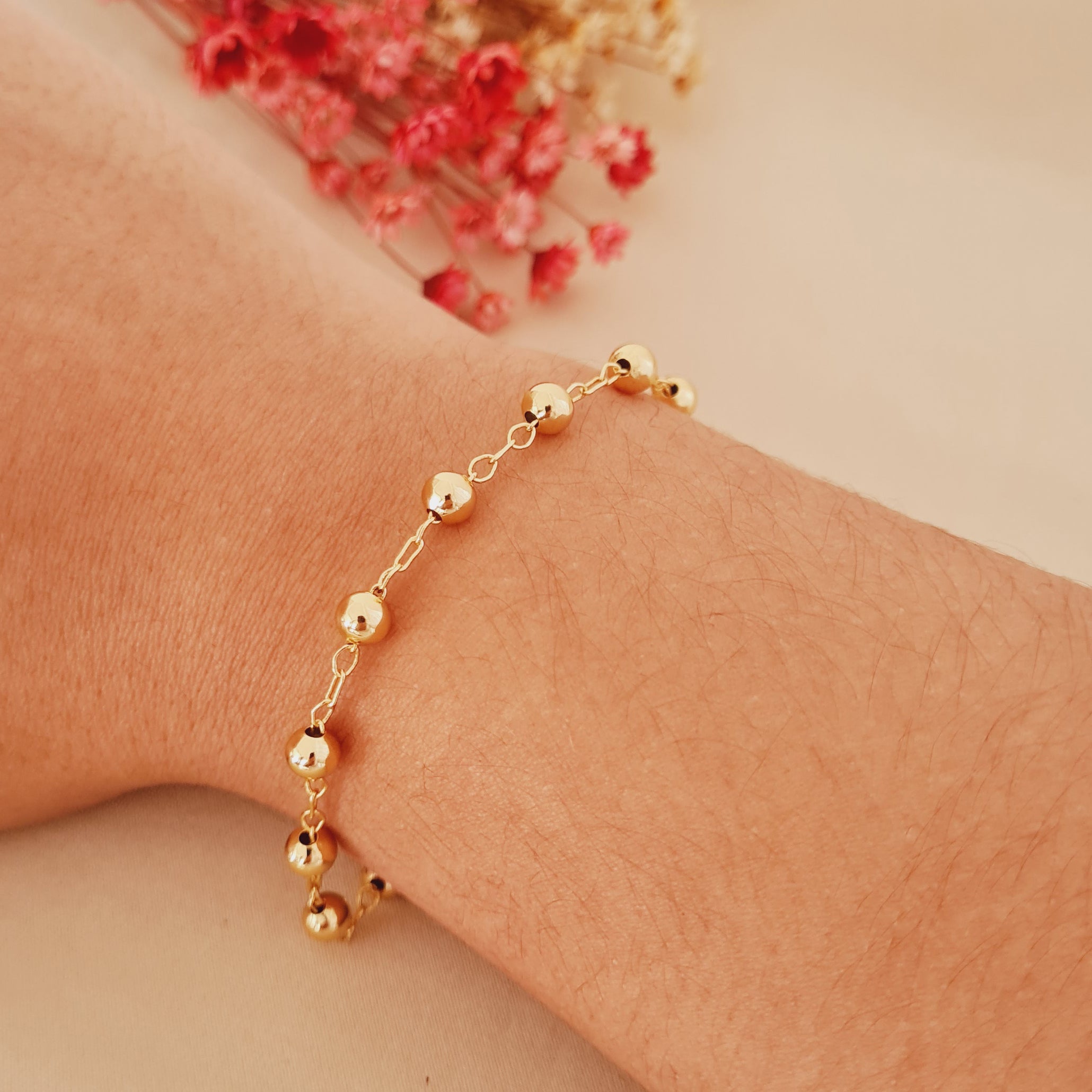 Pulseira de Bolas Lisas  Banhada a Ouro 18k