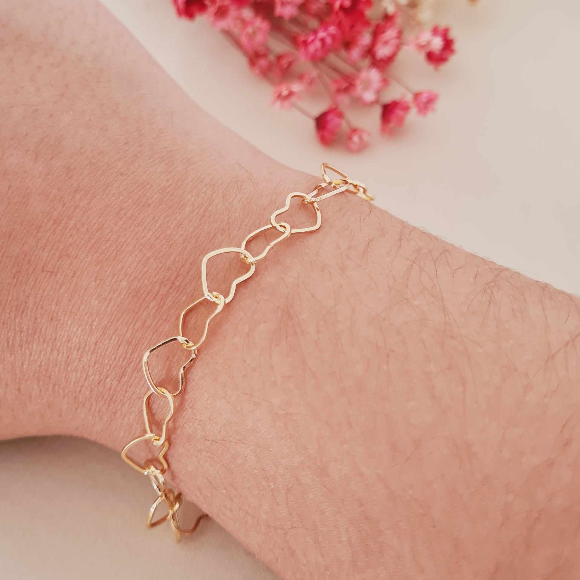 Pulseira com Elos de Corações Lisos | Banhado a Ouro 18k