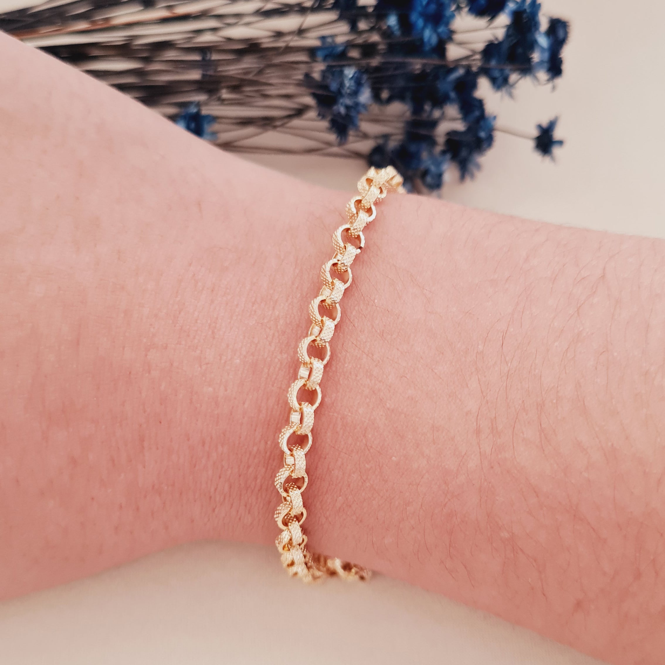 Pulseira de Elo Português Trabalhado | Banhado a Ouro 18k