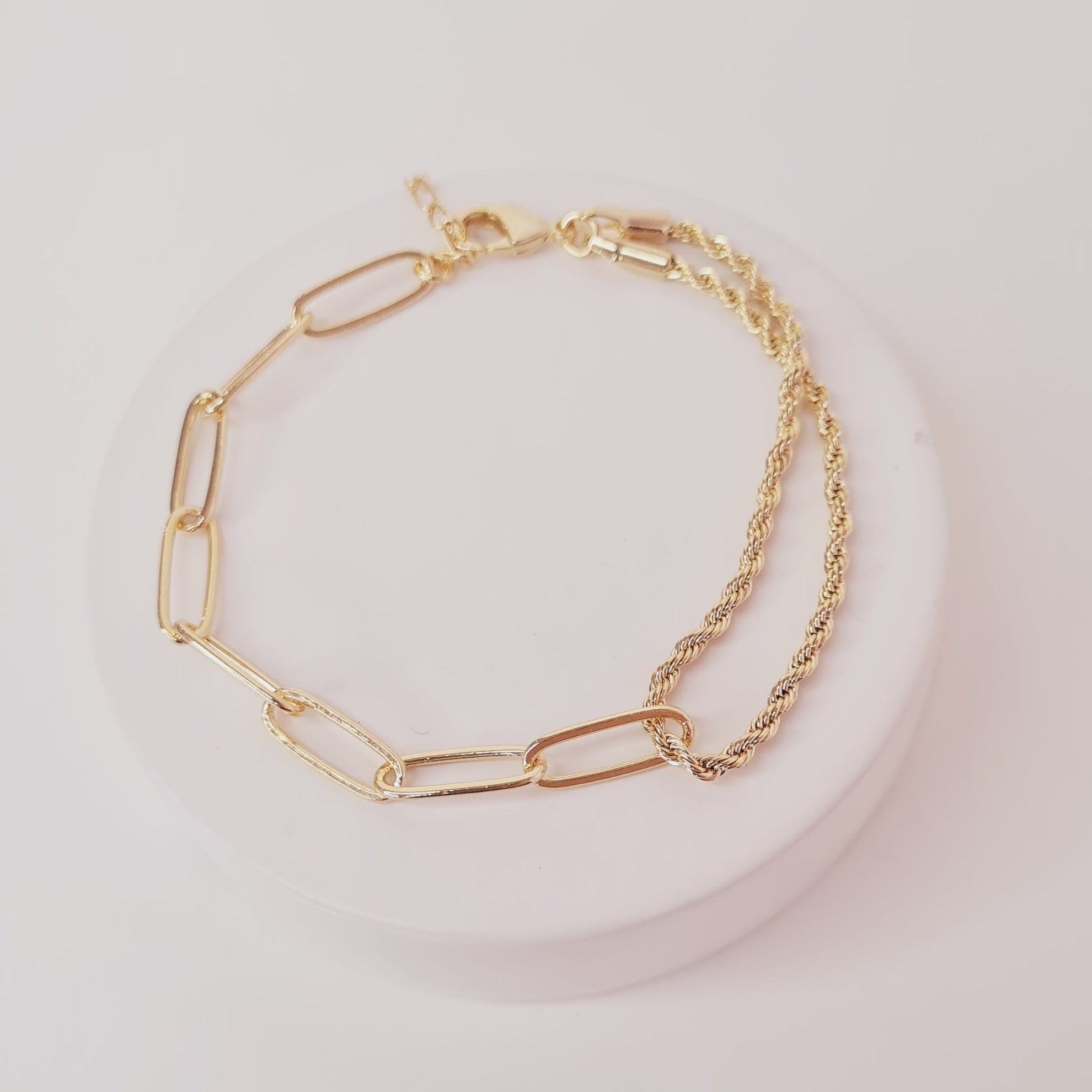 Pulseira de Elos com Cordão Baiano Banhado a Ouro 18K