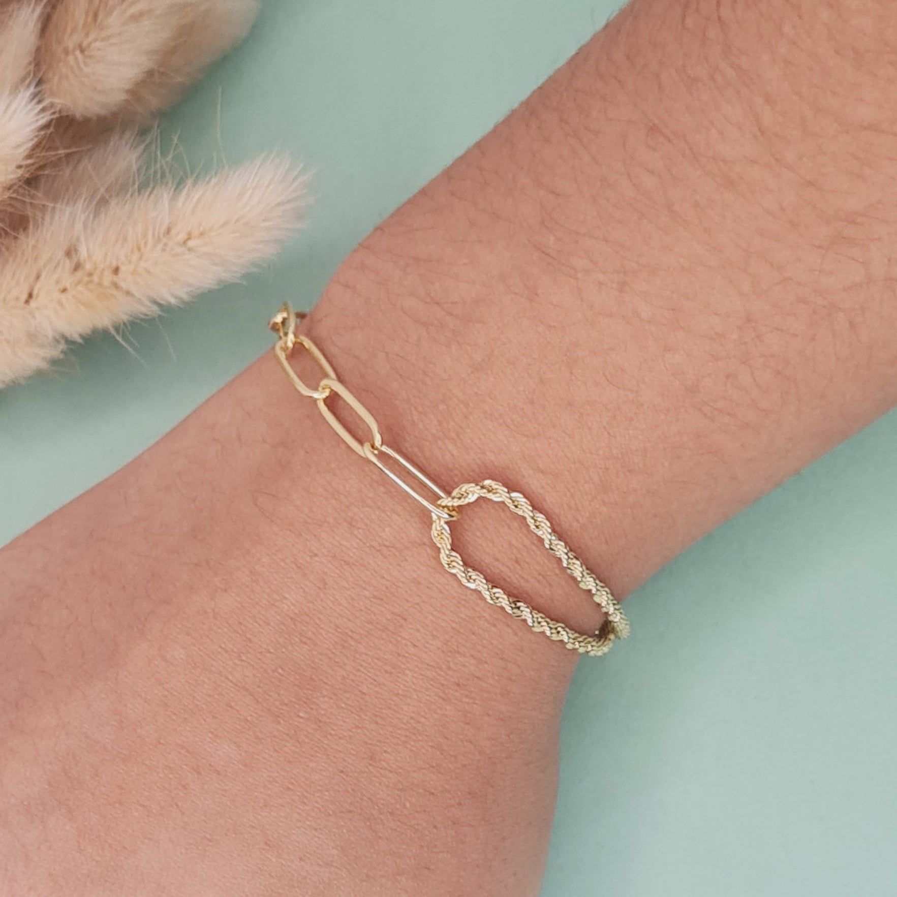 Pulseira de Elos com Cordão Baiano Banhado a Ouro 18K