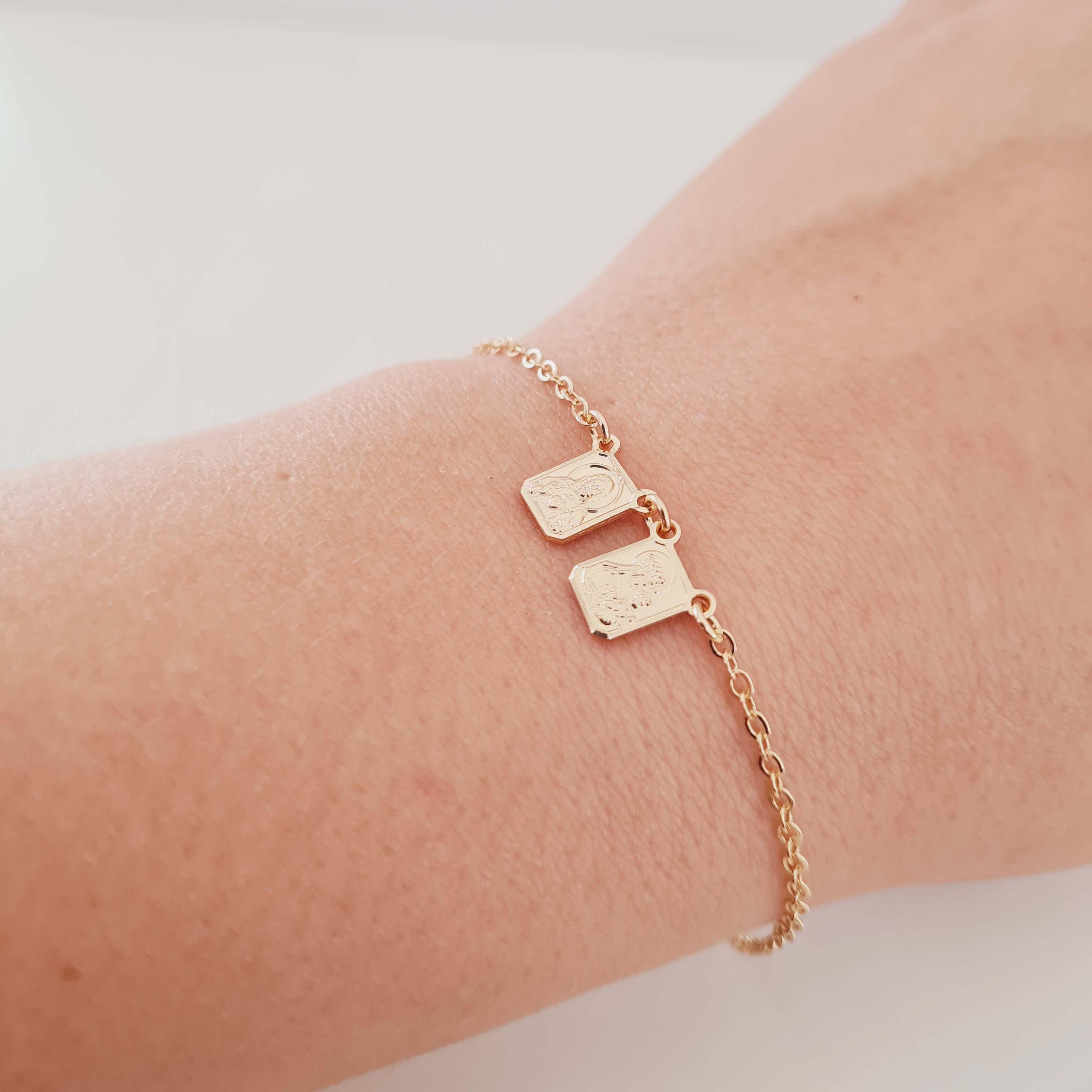 Pulseira Escapulário Fé e Proteção – Medalhas Religiosas Banhadas a Ouro 18k