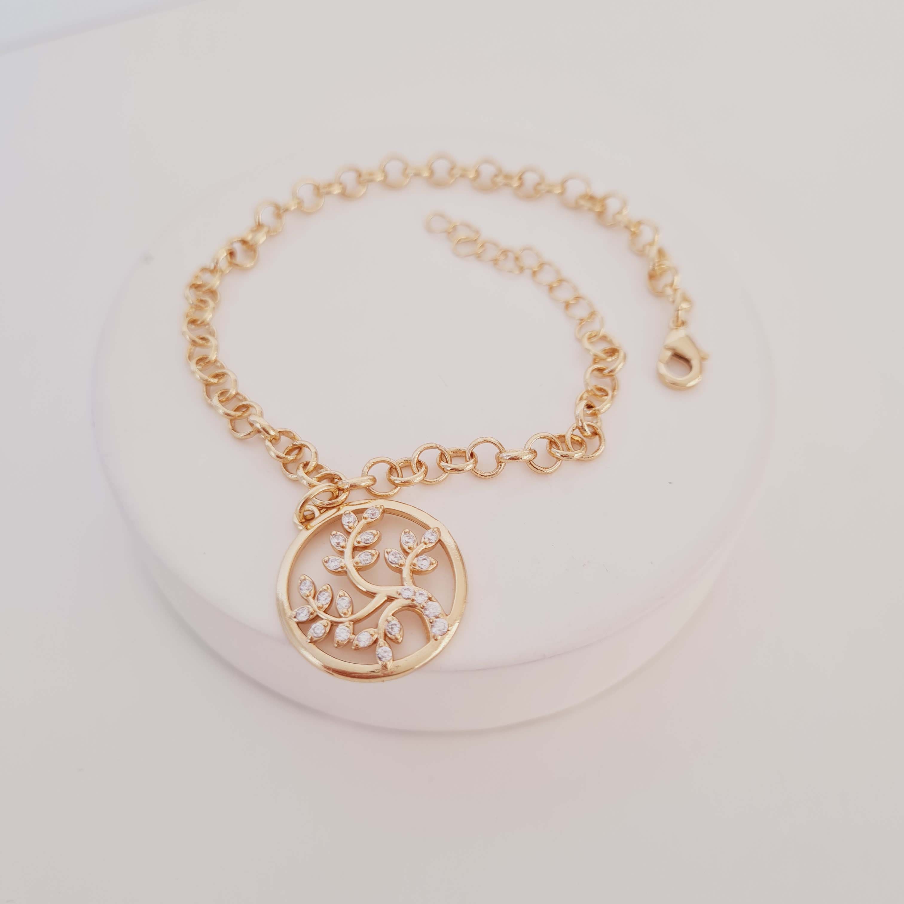Pulseira com Pingente Árvore da Vida Cravejada