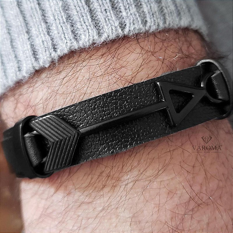 Pulseira Masculina em couro ecológico com flecha