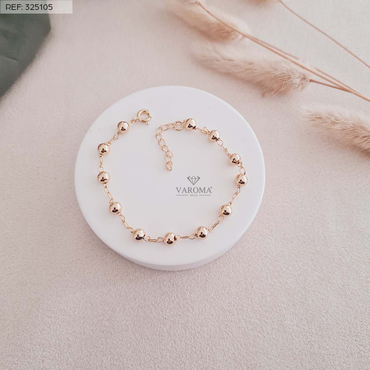 Pulseira de Bolas Lisas  Banhada a Ouro 18k