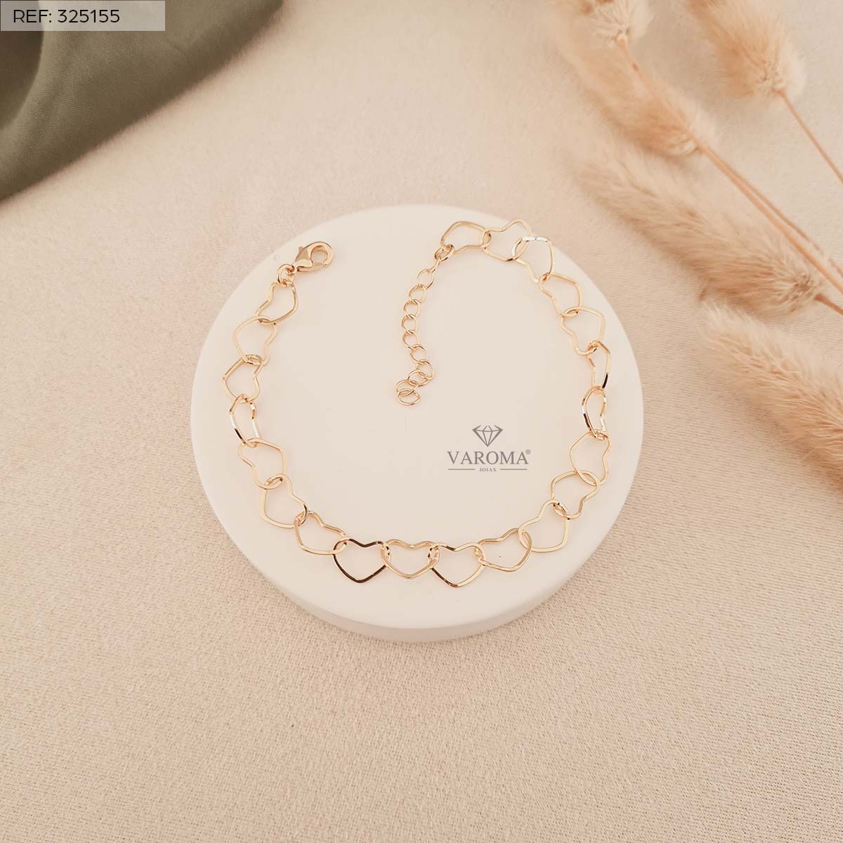 Pulseira com Elos de Corações Lisos | Banhado a Ouro 18k