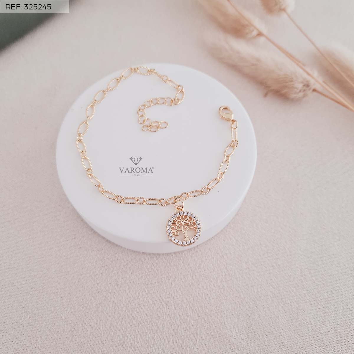 Pulseira com Pingente de Árvore da Vida Cravejado de Zircônias | Banhada a Ouro 18k