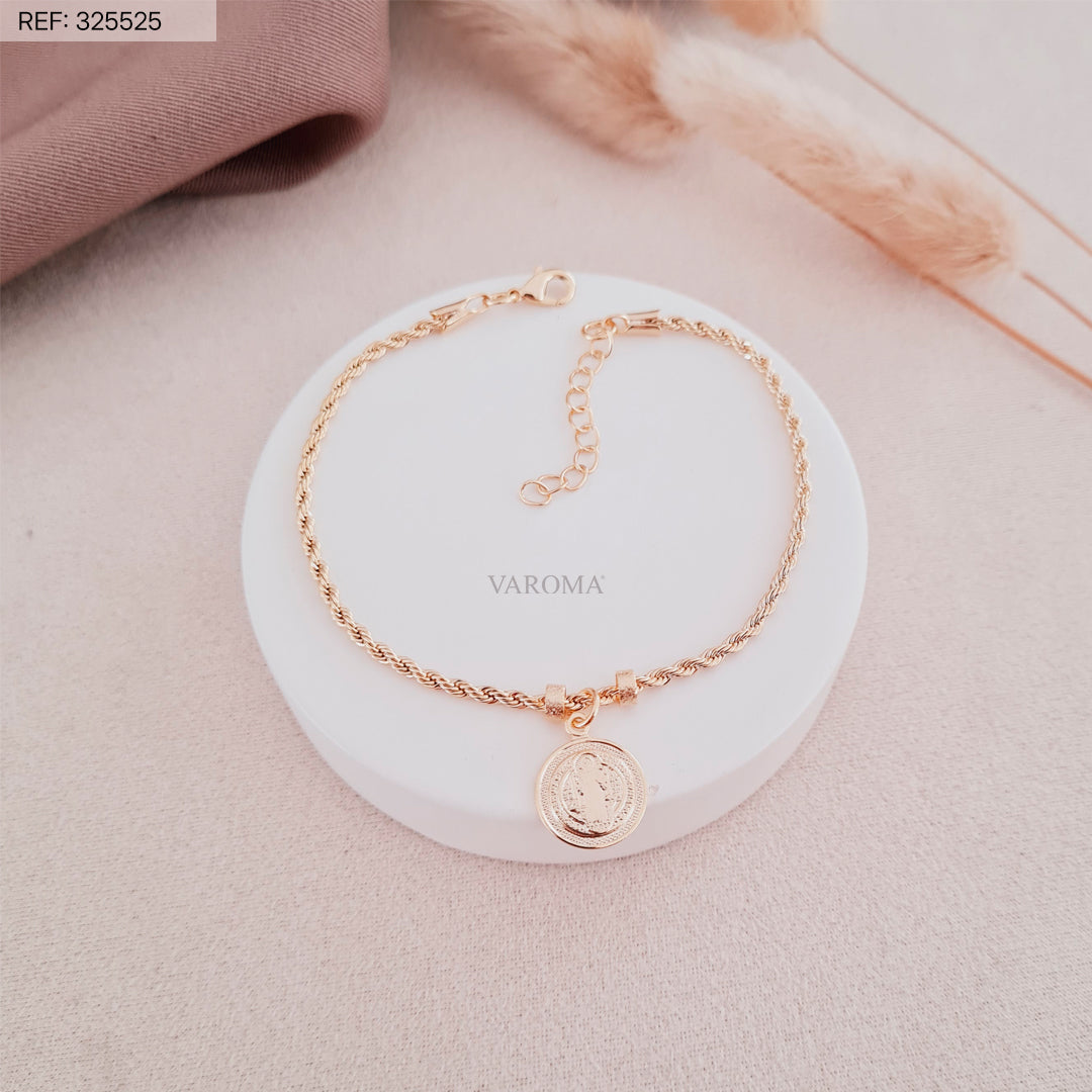 Pulseira de Cordão Baiano com Pingente de São Bento Banhado a Ouro 18K
