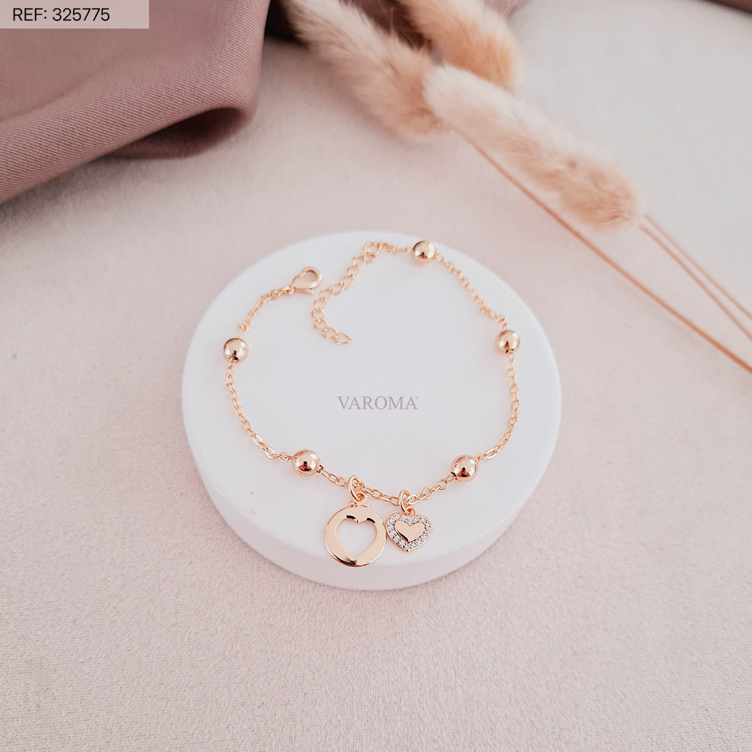 Pulseira de Bolinhas com Pingentes de Coração Banhada a Ouro 18k