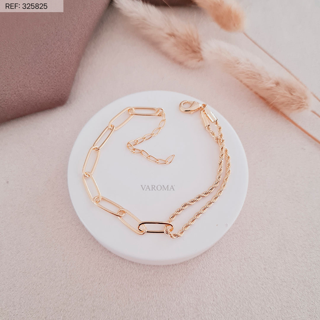 Pulseira de Elos com Cordão Baiano Banhado a Ouro 18K