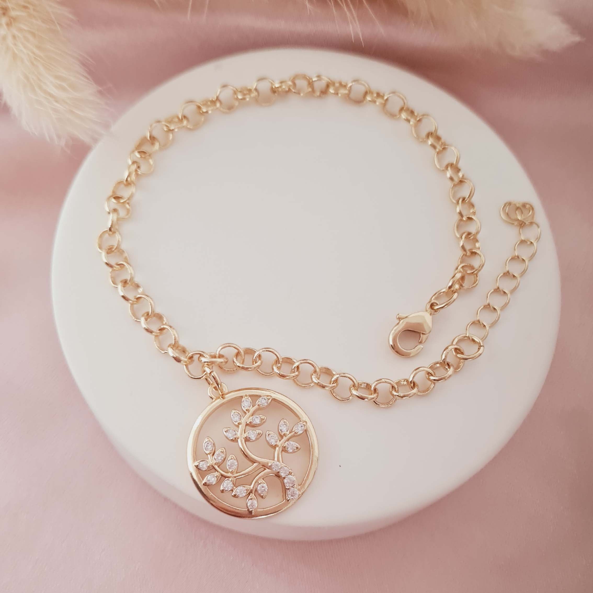 Pulseira com Pingente Árvore da Vida Cravejada