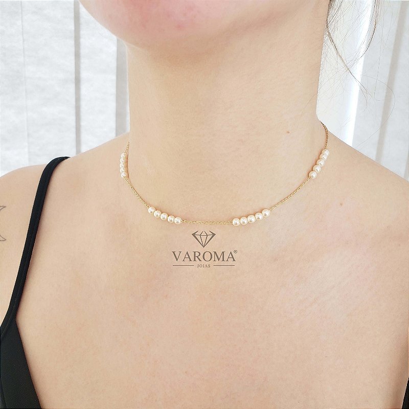 Choker com pérolas banhadas em ouro 18k