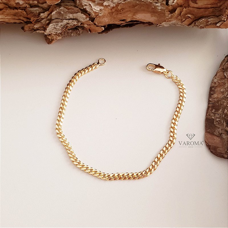 Pulseira masculina estilizada larga banhada em ouro 18k