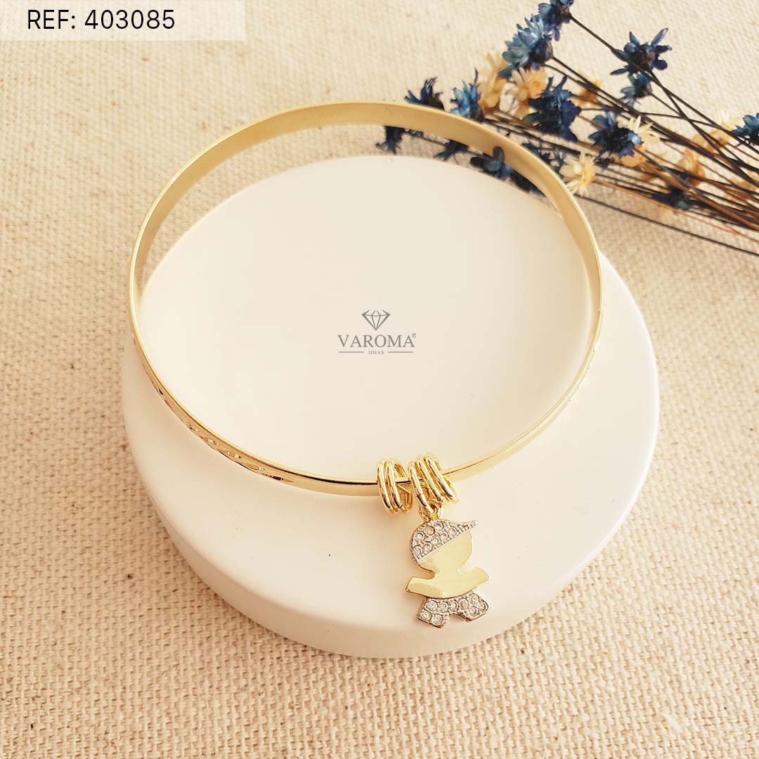Pedido Especial Cris Kreutz Bracelete com Menino e Trevo Banhado em Ouro 18k.