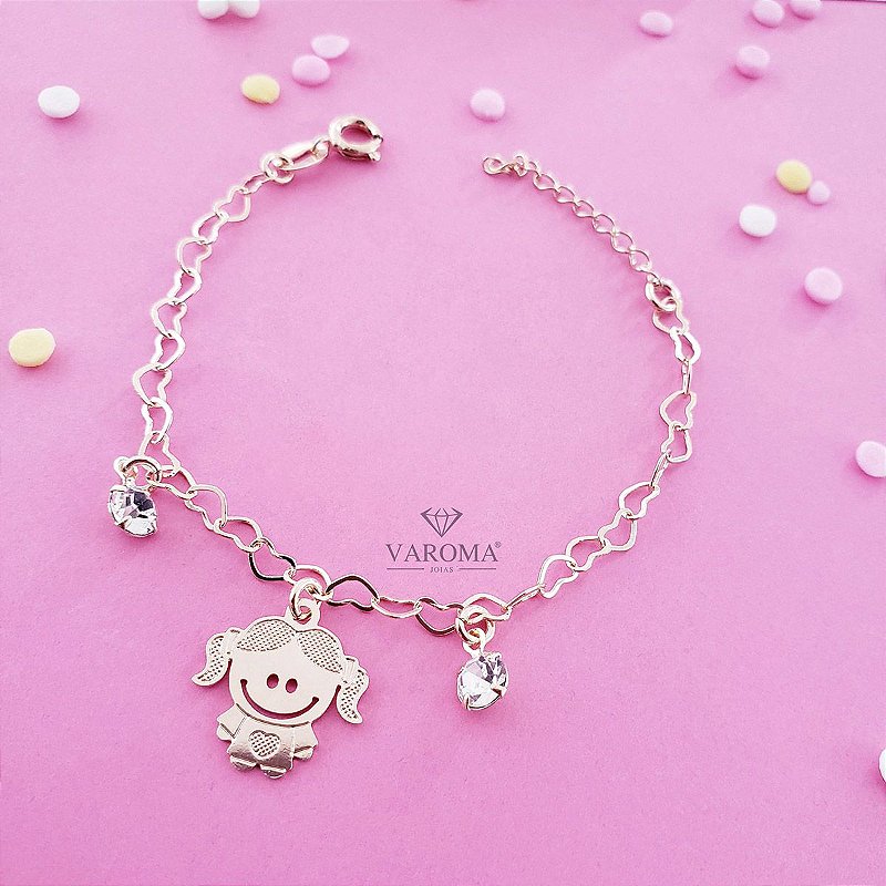 Pulseira infantil de menina com pontos de luz de strass banhada em ouro 18K