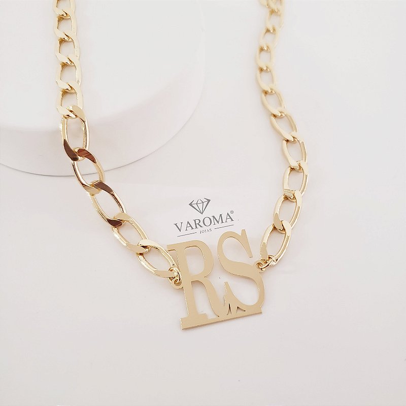 Choker personalizável com 2 letras banhado em ouro 18k