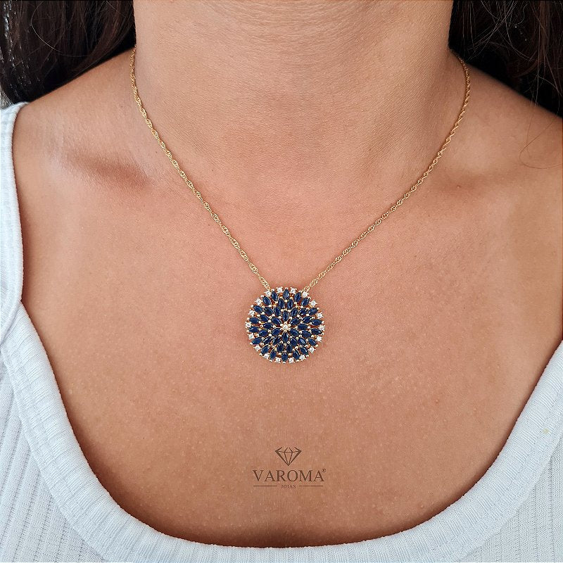 Colar mandala com pedras coloridas banhado em ouro 18k