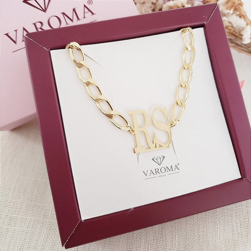 Choker personalizável com 2 letras banhado em ouro 18k