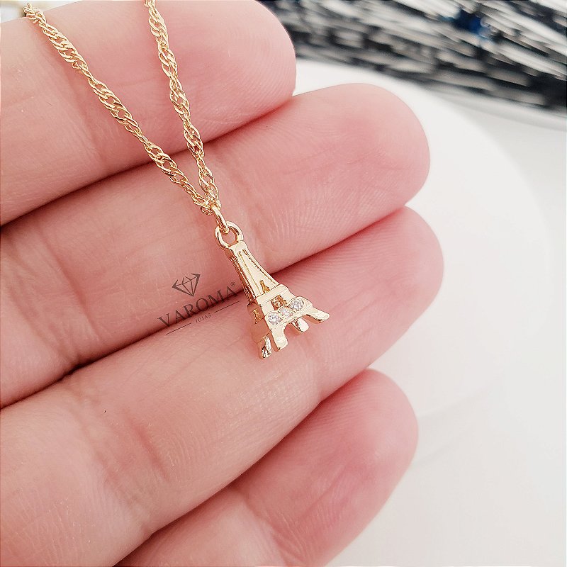 Colar infantil com Torre Eiffel banhado em ouro 18K