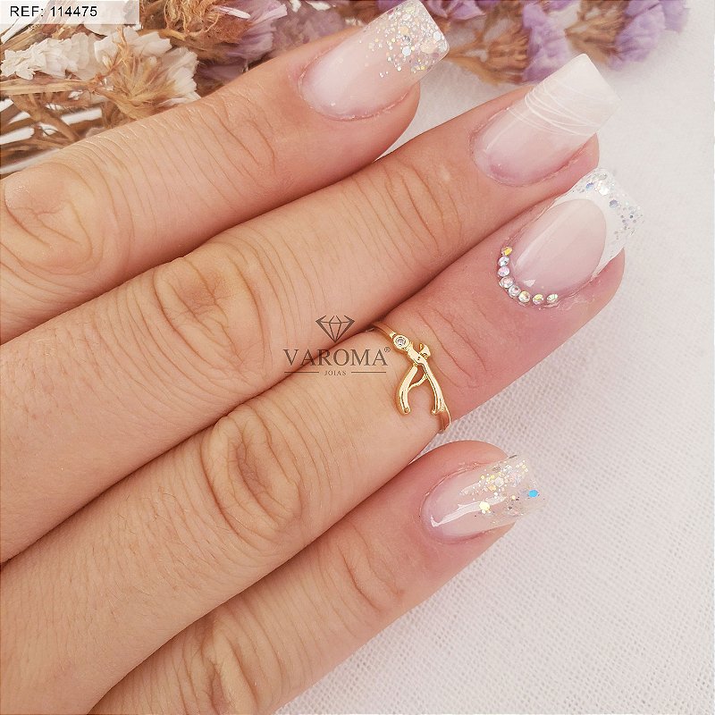 Anel falange manicure com micro zircônia banhado em ouro 18k