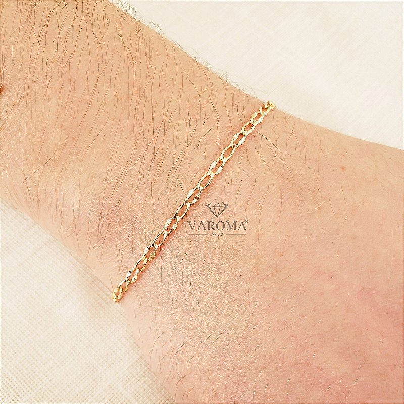 Pulseira masculina com elos martelados e lisos banhado em ouro 18k