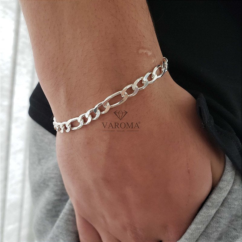 Pulseira com elo três em um em prata 925