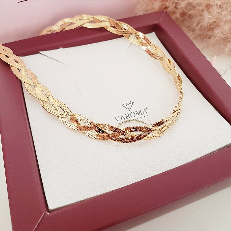 Choker texturizada trançada banhado em ouro 18k