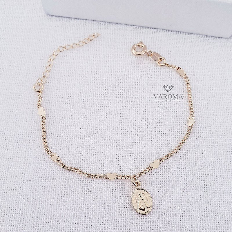 Pulseira infantil com Nossa Senhora Aparecida banhada em ouro 18k