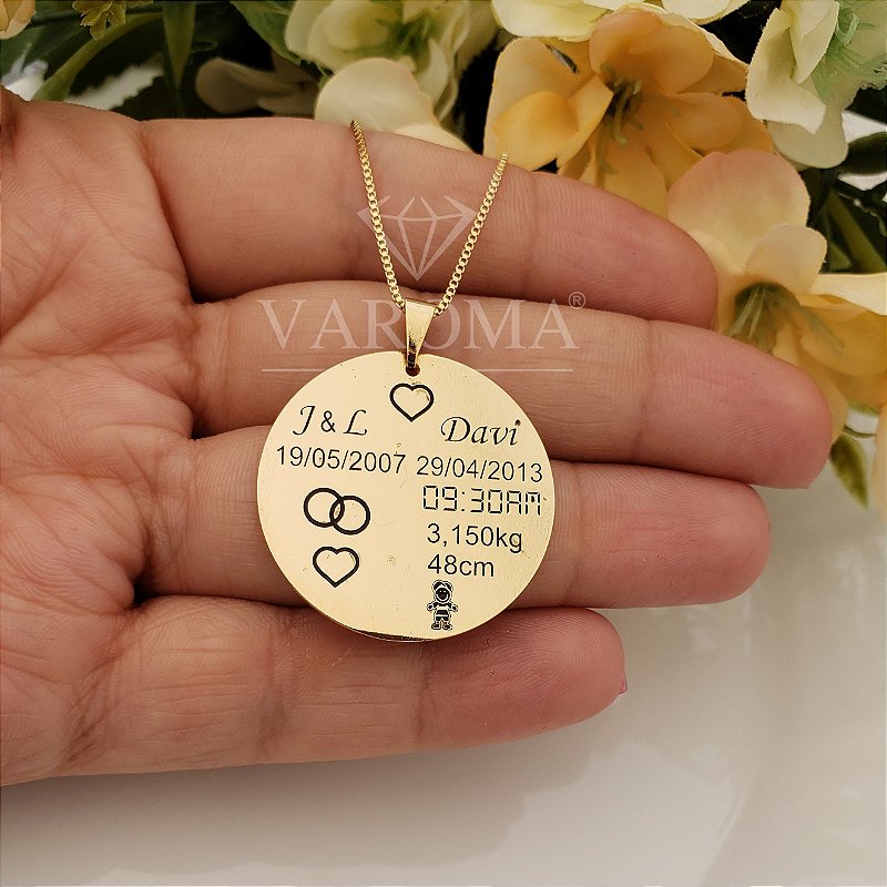 Colar personalizável com dados banhado em ouro 18k