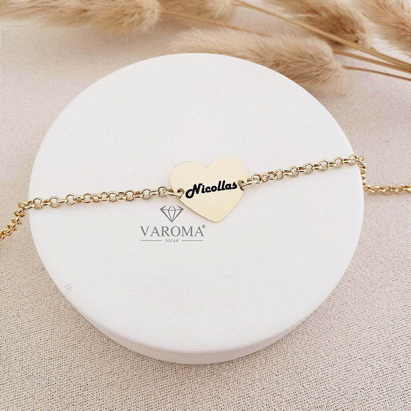 Pulseira com coração personalizável banhada em ouro 18k