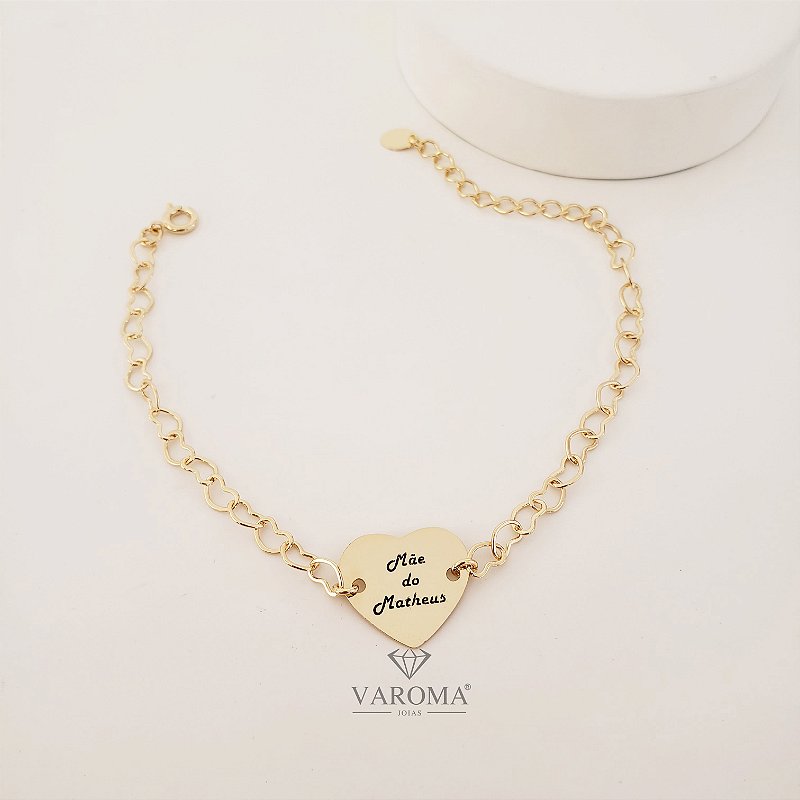 Pulseira com coração personalizável banhado em ouro 18k