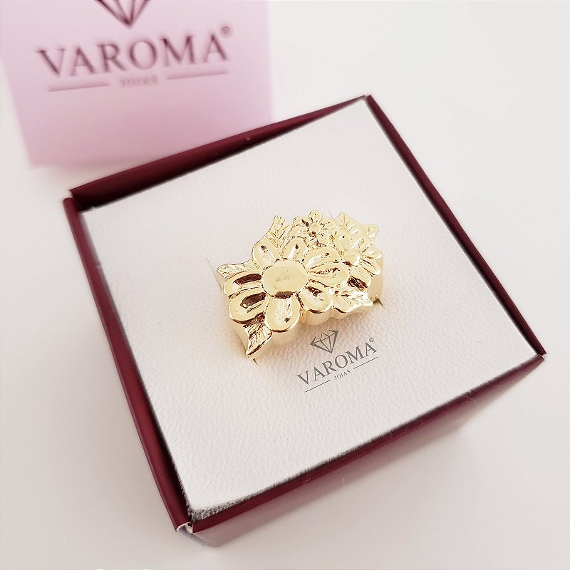 Anel com flores banhado em ouro 18k