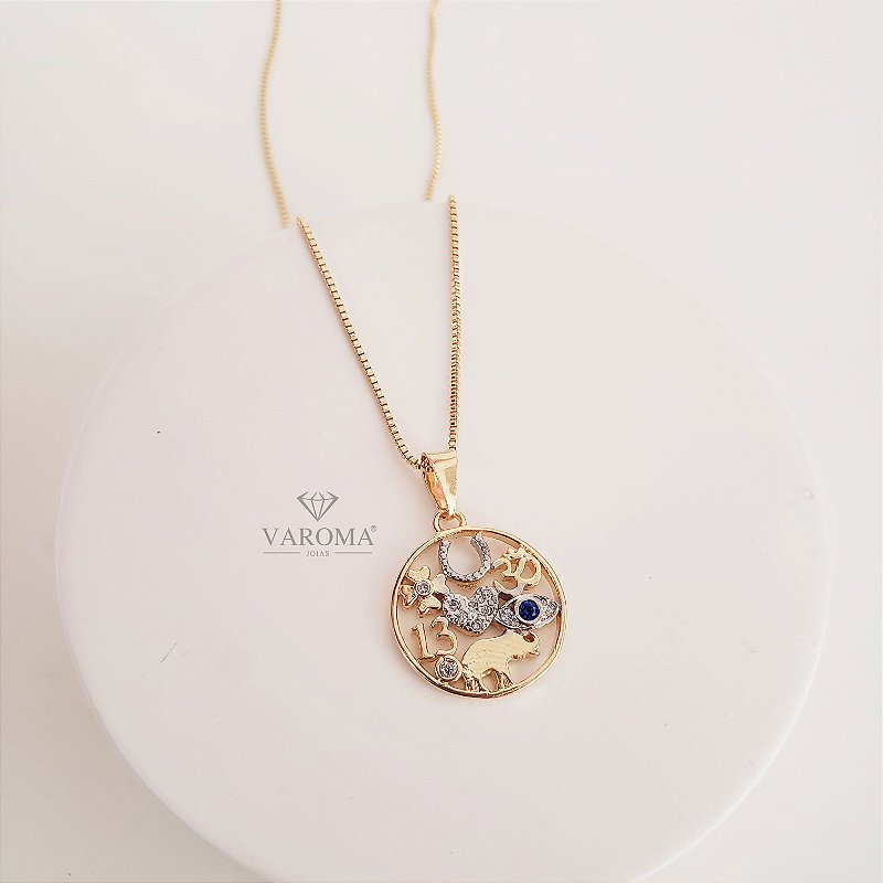 Colar Especial com Pingente da Sorte Banhado em Ouro 18k