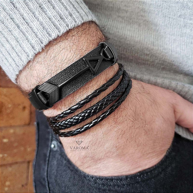 Pulseira Masculina em couro ecológico com flecha