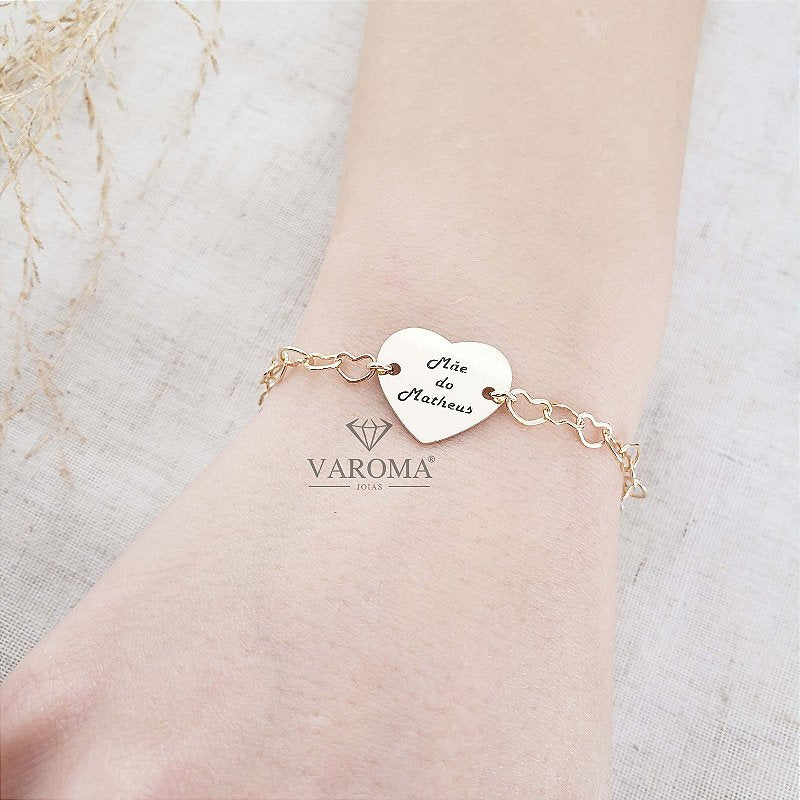 Pulseira com coração personalizável banhado em ouro 18k