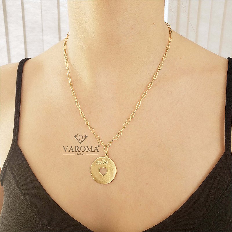 Colar  Amor de mãe com corrente estilizada  banhado em ouro 18k