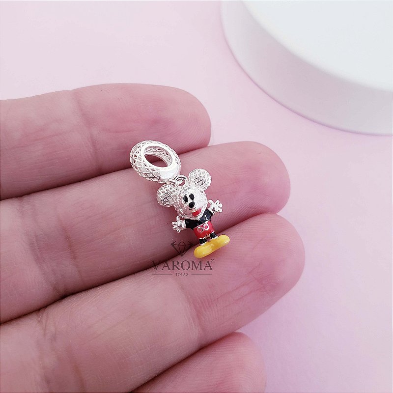 Berloque com Mickey com resina colorida  em prata 925