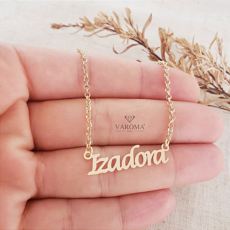 Colar com nome personalizável e corrente elo português banhado em ouro 18k