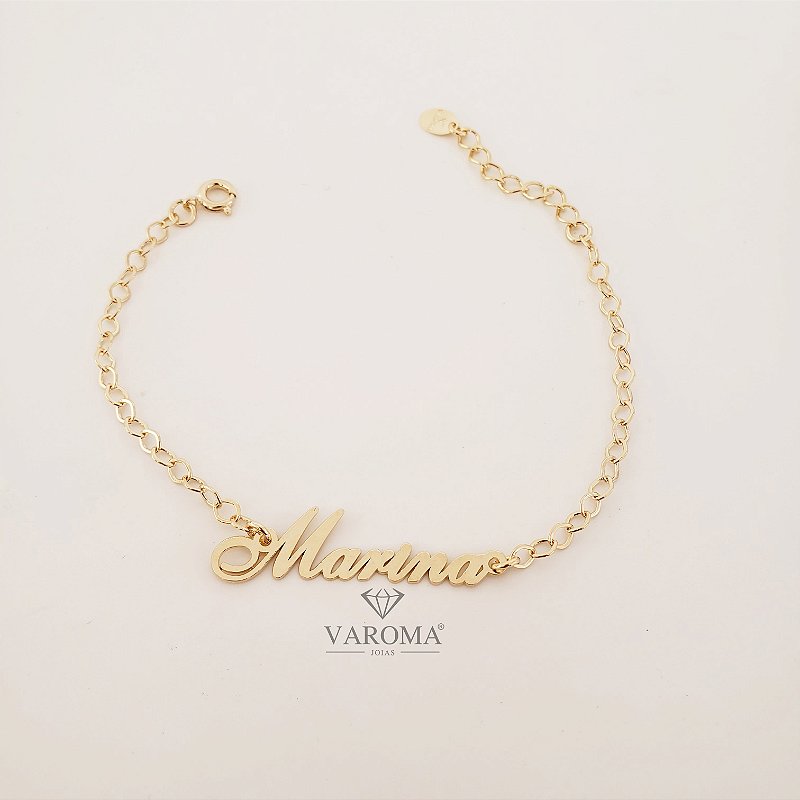 Pulseira com nome personalizável e corrente estilizada banhada em ouro 18k