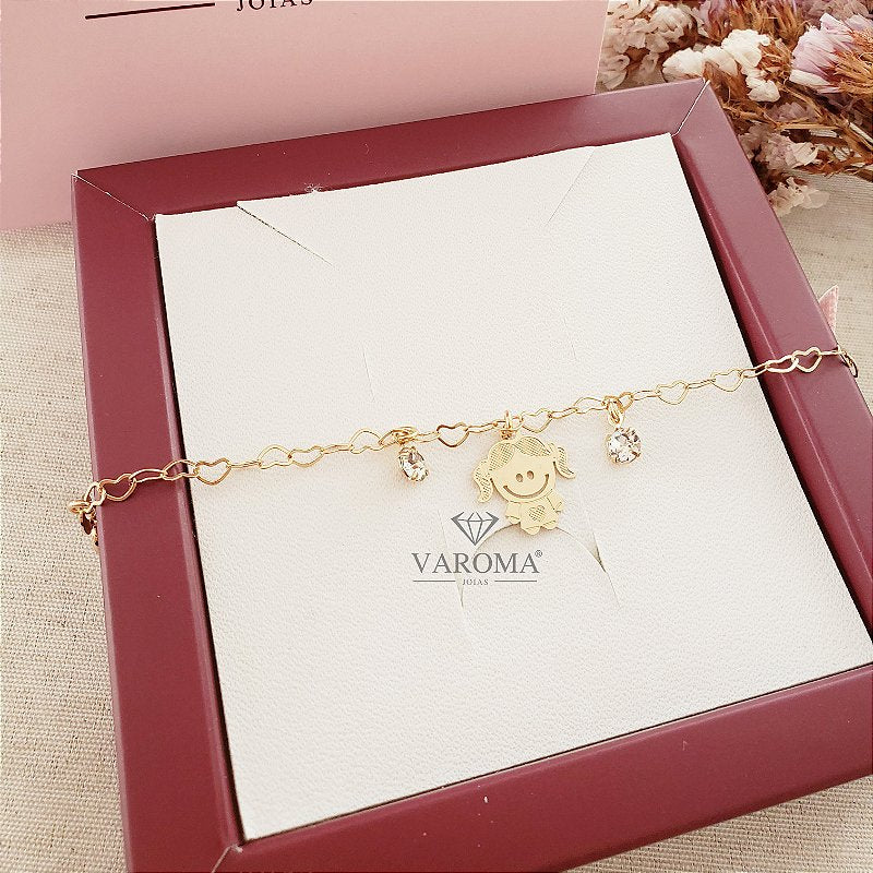 Pulseira infantil de menina com pontos de luz de strass banhada em ouro 18K