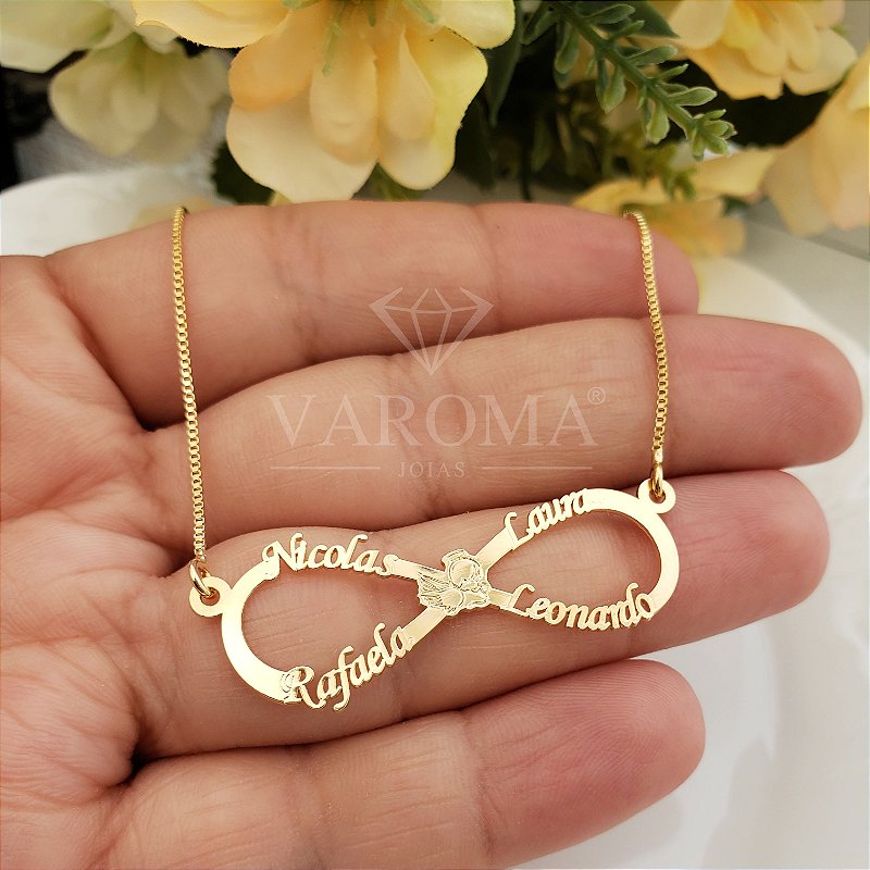 Colar personalizável  infinito  com nomes  banhado em ouro 18k