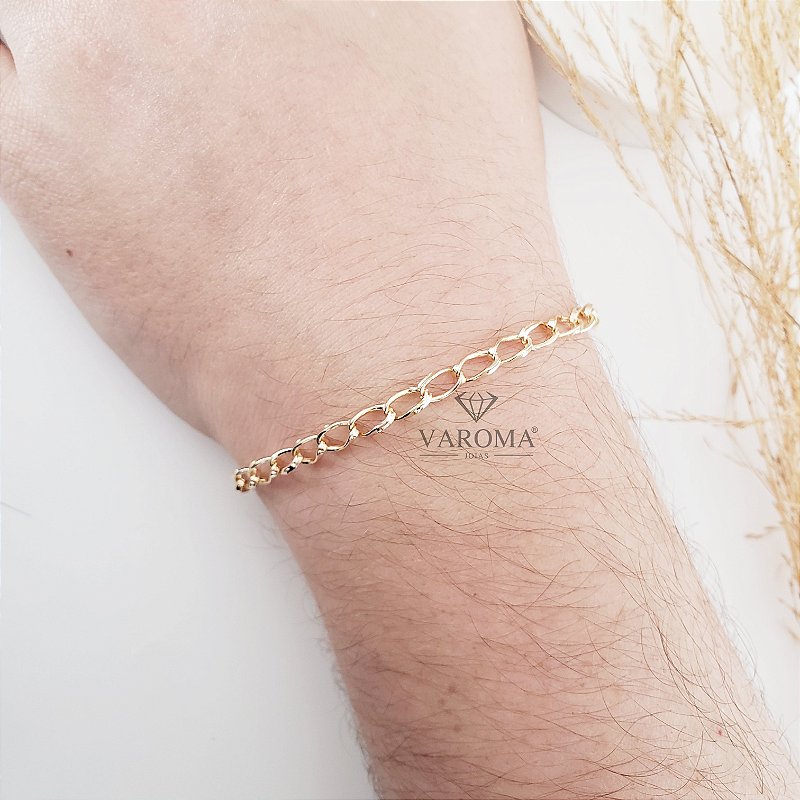 Pulseira masculina lisa banhada em ouro 18k